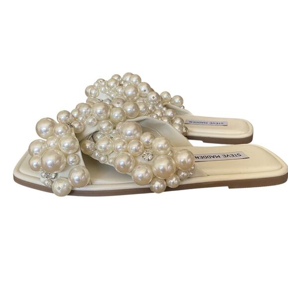 Steve Madden NWOB Duri Pearl Rhinestone Embellished Wedding Bridal Sandals 8.5 - Picture 8 of 10